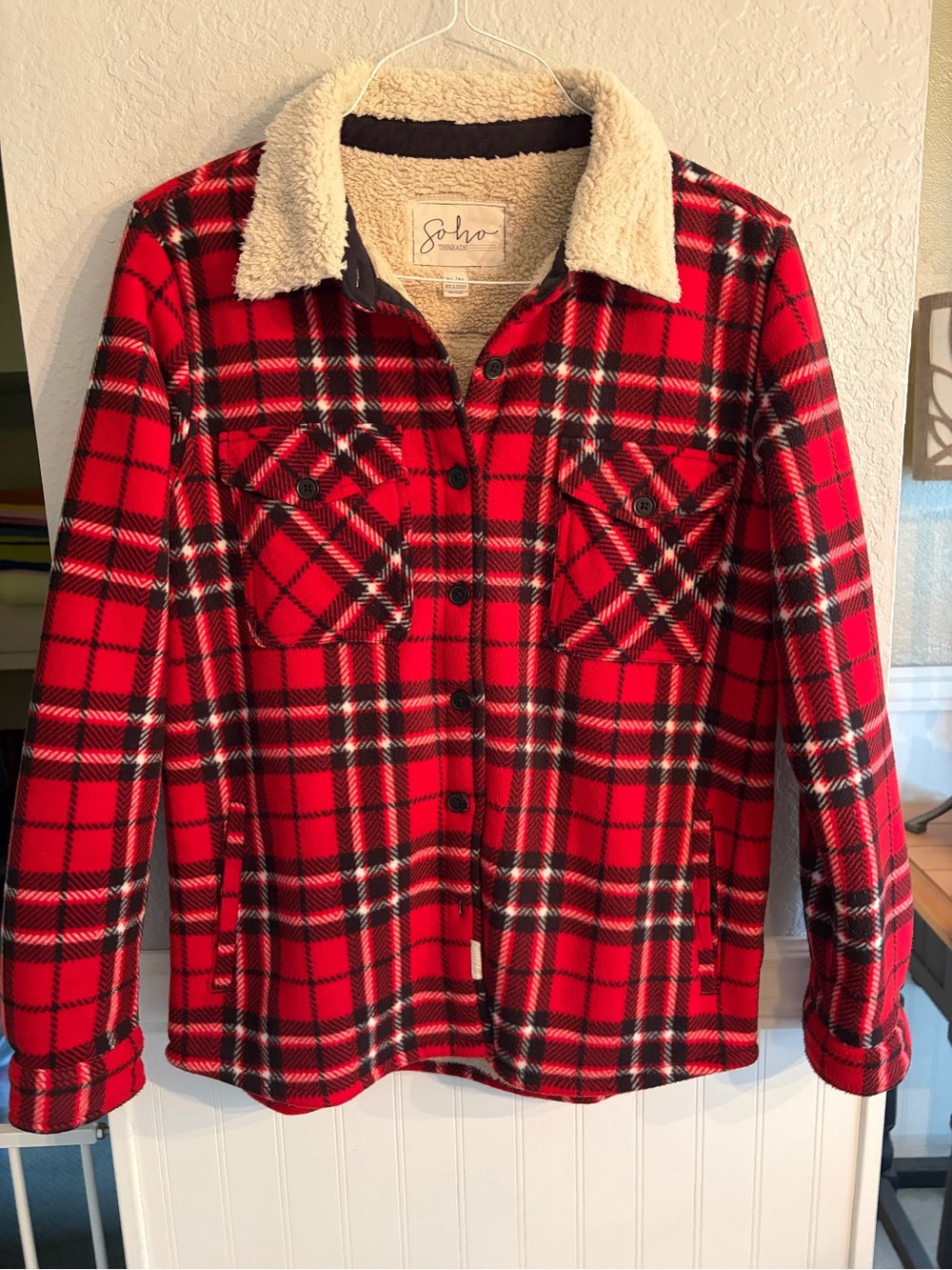 Ladies Soho Red Plaid Sherpa-Lined Jacket/ super soft outside & inside 🥰 SZ M/M